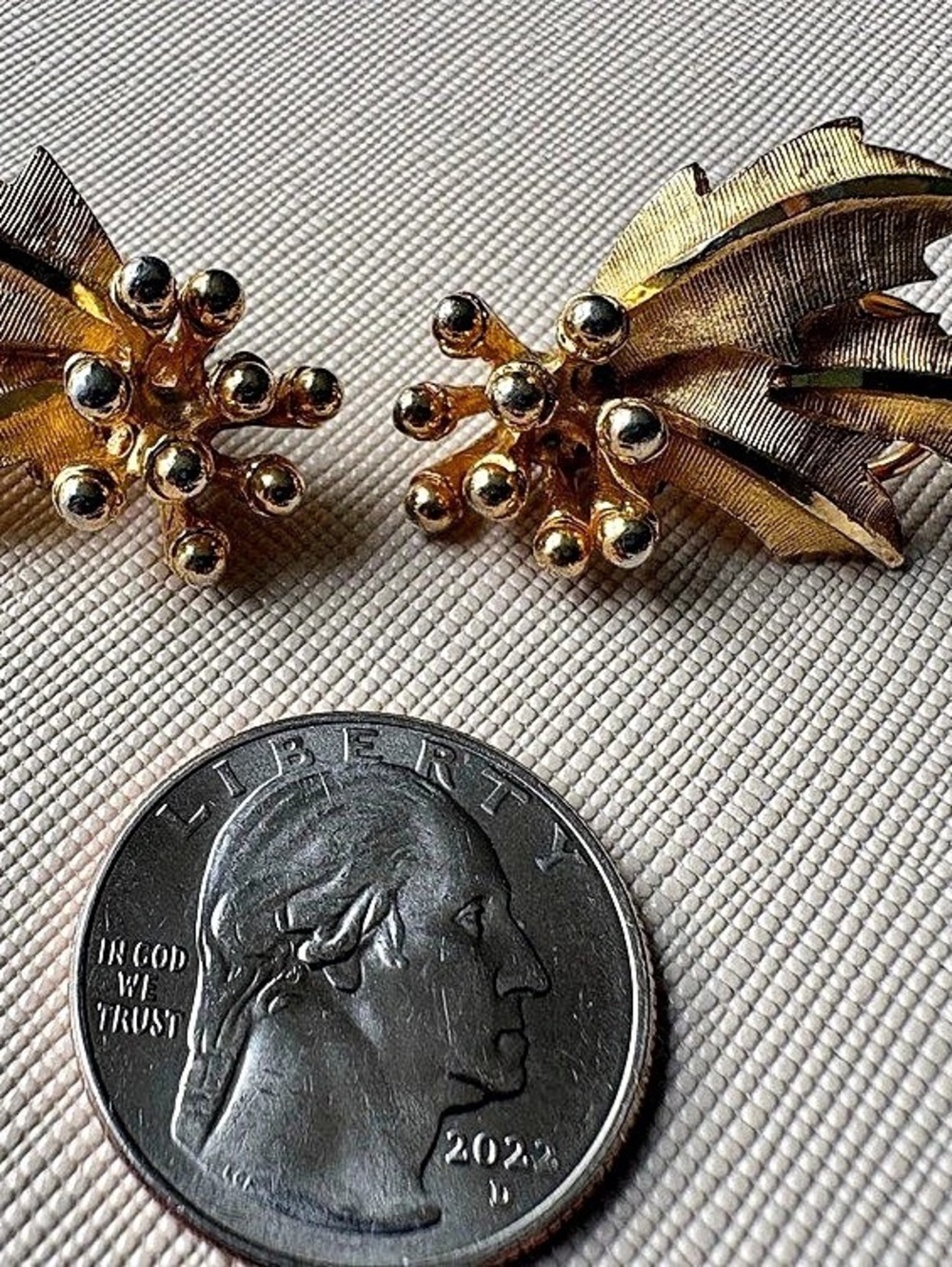 Vintage B.S.K Gold-Tone Leaf Clip-On Earrings